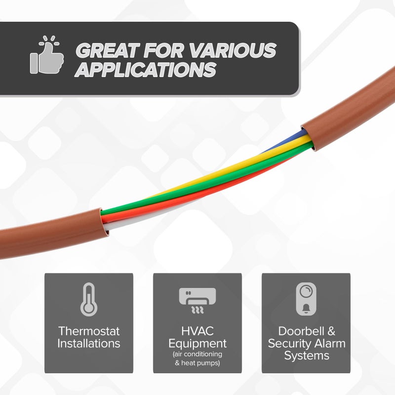 THE CIMPLE CO Thermostat Wire 18/5, 100 FT, Solid Copper, 18 Gauge, 5 Conductor, Residential, Commercial and Industrial Rated, 30 Meter, Brown - Image 4